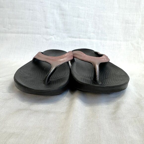 OOFOS OOlala Luxe Recovery Flip Flop Black Pink Sparkle, 8 - Picture 8 of 11